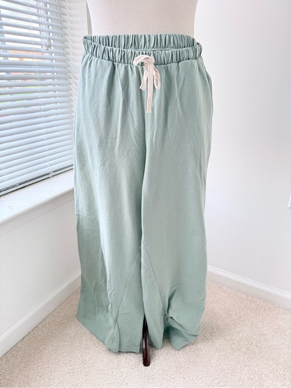 Free People Sage Green Wide-Leg Drawstring Pants